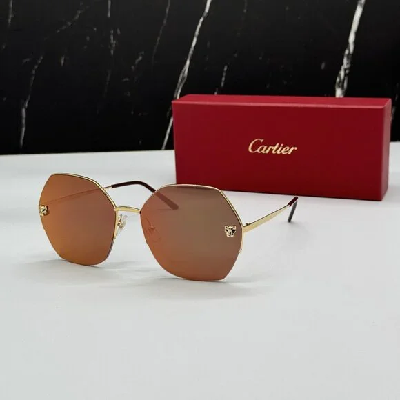 NEW CARTIER CT0332S 005 GOLD BROWN WOMEN SUNGLASSES CARTIER - Picture 1 of 15